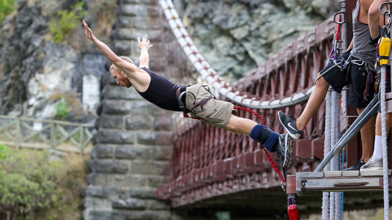 Person bungee jumping