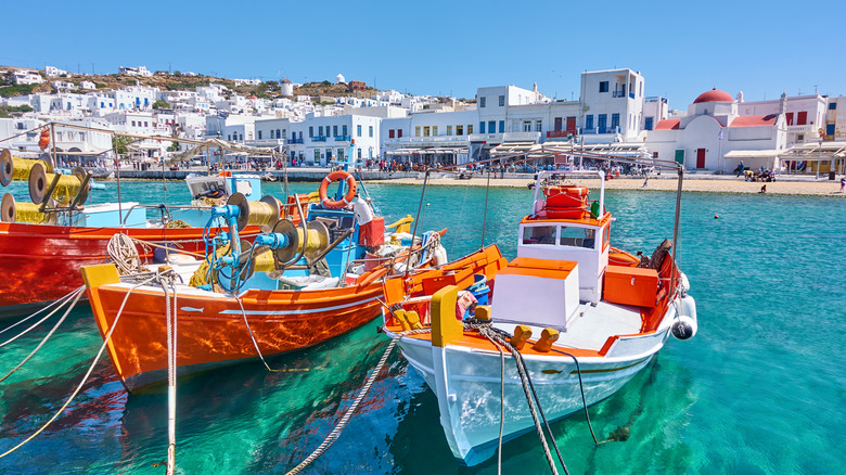 Harbor with fishing boats on Mykonos