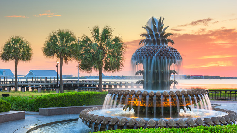 Charleston Pineapple Fountain in park