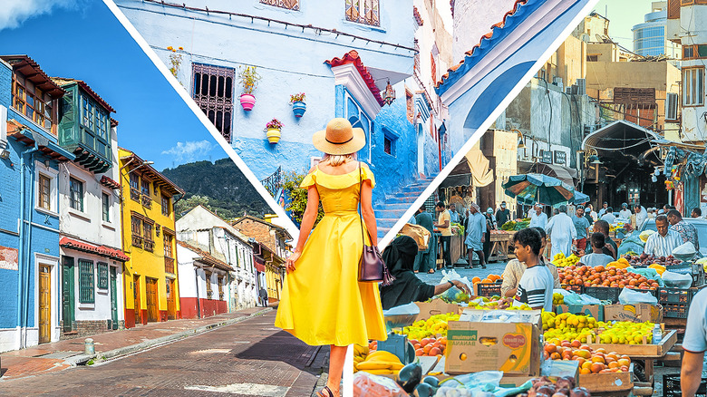 Woman in colorful city