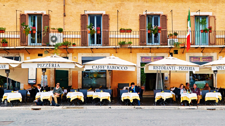 restaurant patrons sitting on patio