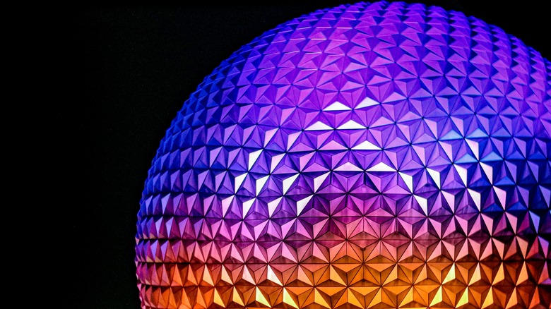 Spaceship Earth exterior at night