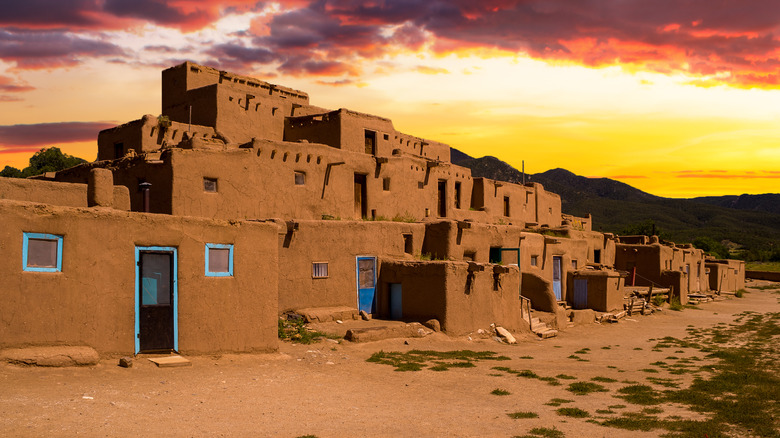 Taos Pueblo sunset mountains