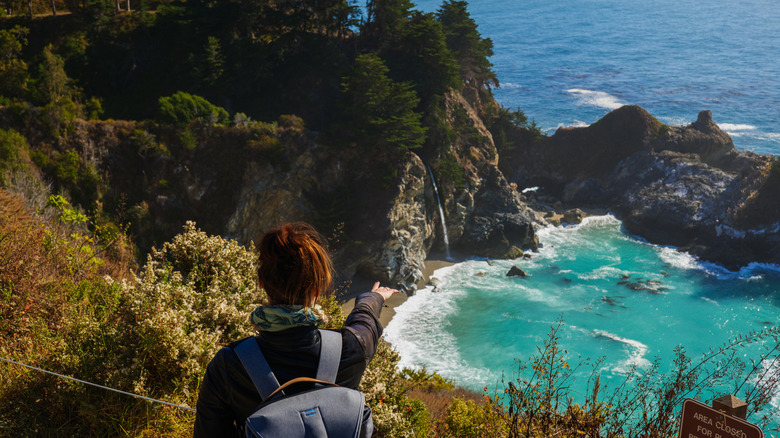 Person pointing at McWay Falls