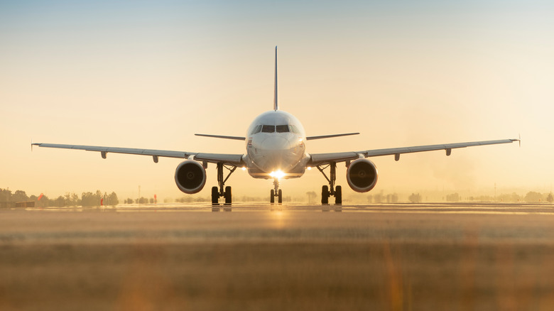 Plane landing on runway