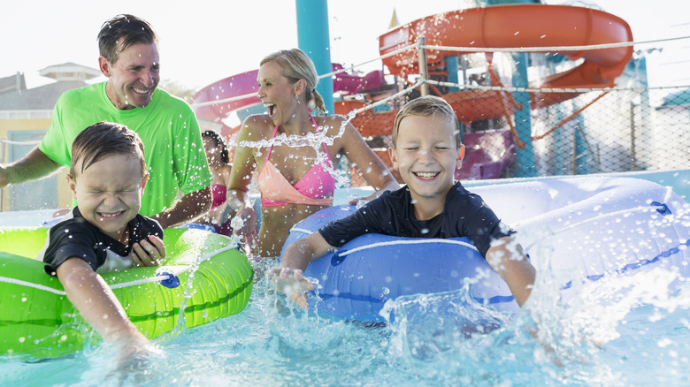 Family in a water park