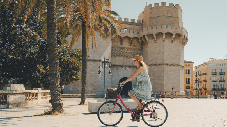 Woman biking in Valencia 