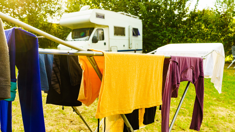 Clothes hanging in front of RV